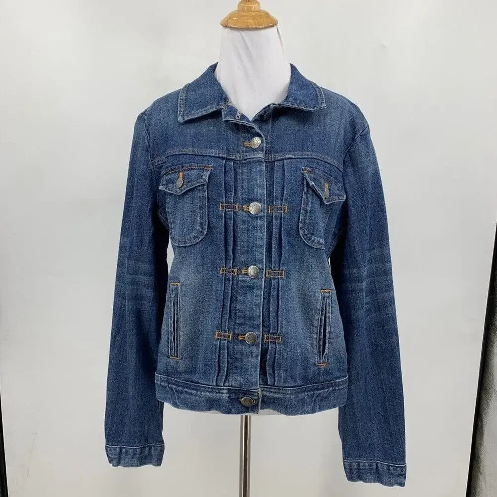 J. Crew Jacket Women M Medium Denim Trucker Long Sleeve Flap Pockets Jean - Picture 2 of 11